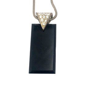 Rectangular Black Stone w/ crystals Pendant
